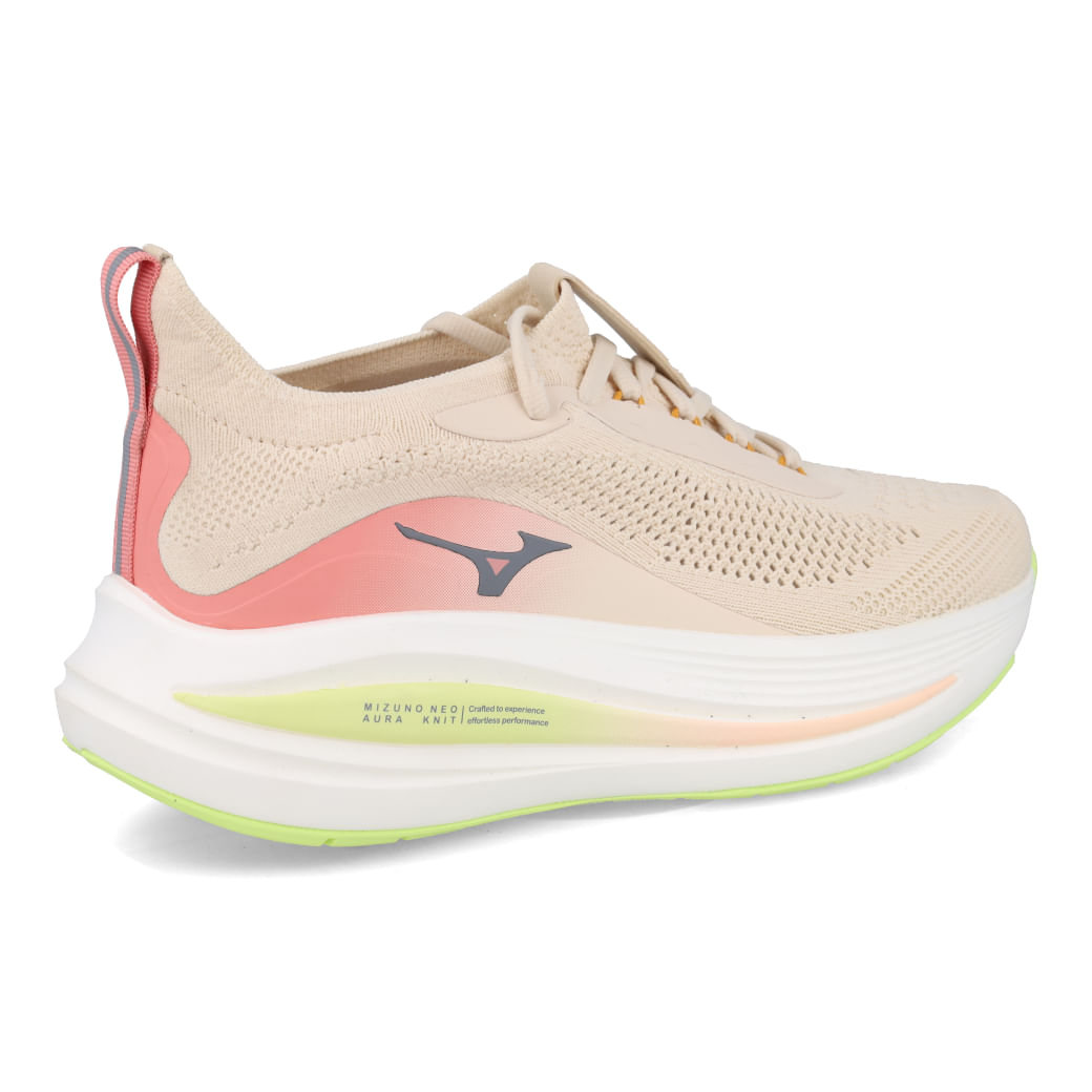 Tênis Mizuno Neo Aura Knit feminino rosa destacando design e tecnologia